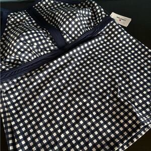 NWT Draper James Navy & White Gingham Swim Top with Navy Trim